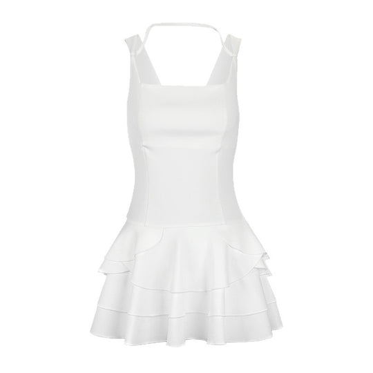 Damen Fließendes Sommerkleid mit mehrlagigem Rock und verstellbaren Trägern EB