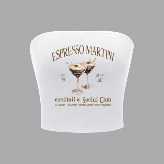 Damen Bandeau Top mit Espresso Martini Aufdruck und figurbetontem Schnitt EB
