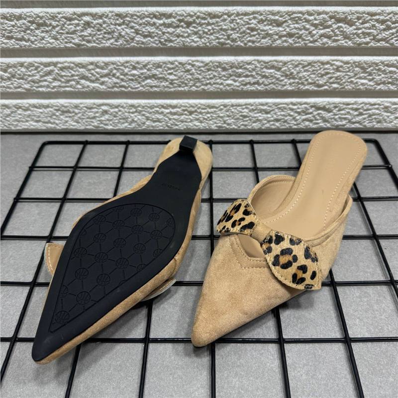Damen elegante Slingback-Mules mit Leoparden-Schleifenverzierung EB