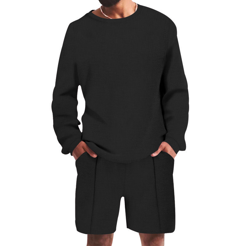 Herren lässiges Sweatshirt- und Shorts-Set mit strukturiertem Design EB