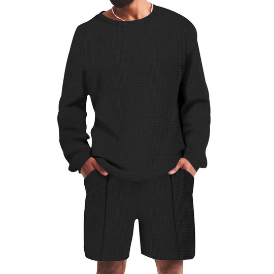 Herren lässiges Sweatshirt- und Shorts-Set mit strukturiertem Design EB