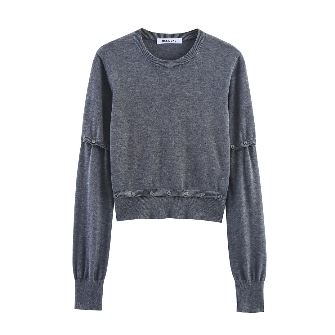 Damen modischer Kurzpullover mit Knopfdetails EB