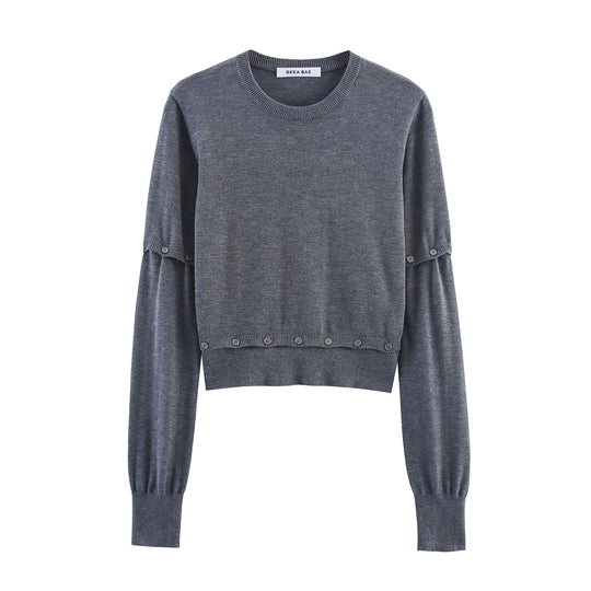 Damen modischer Kurzpullover mit Knopfdetails EB