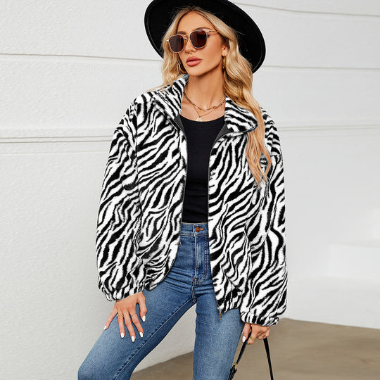 Damen Fleece-Jacke mit Zebra-Muster EB