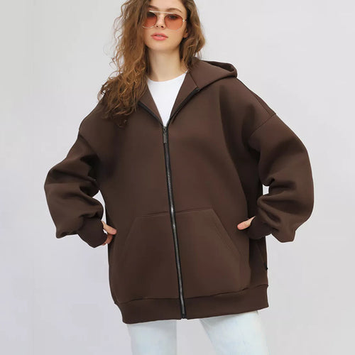 Damen lässiger Oversized Zip-Hoodie mit tiefen Taschen EB