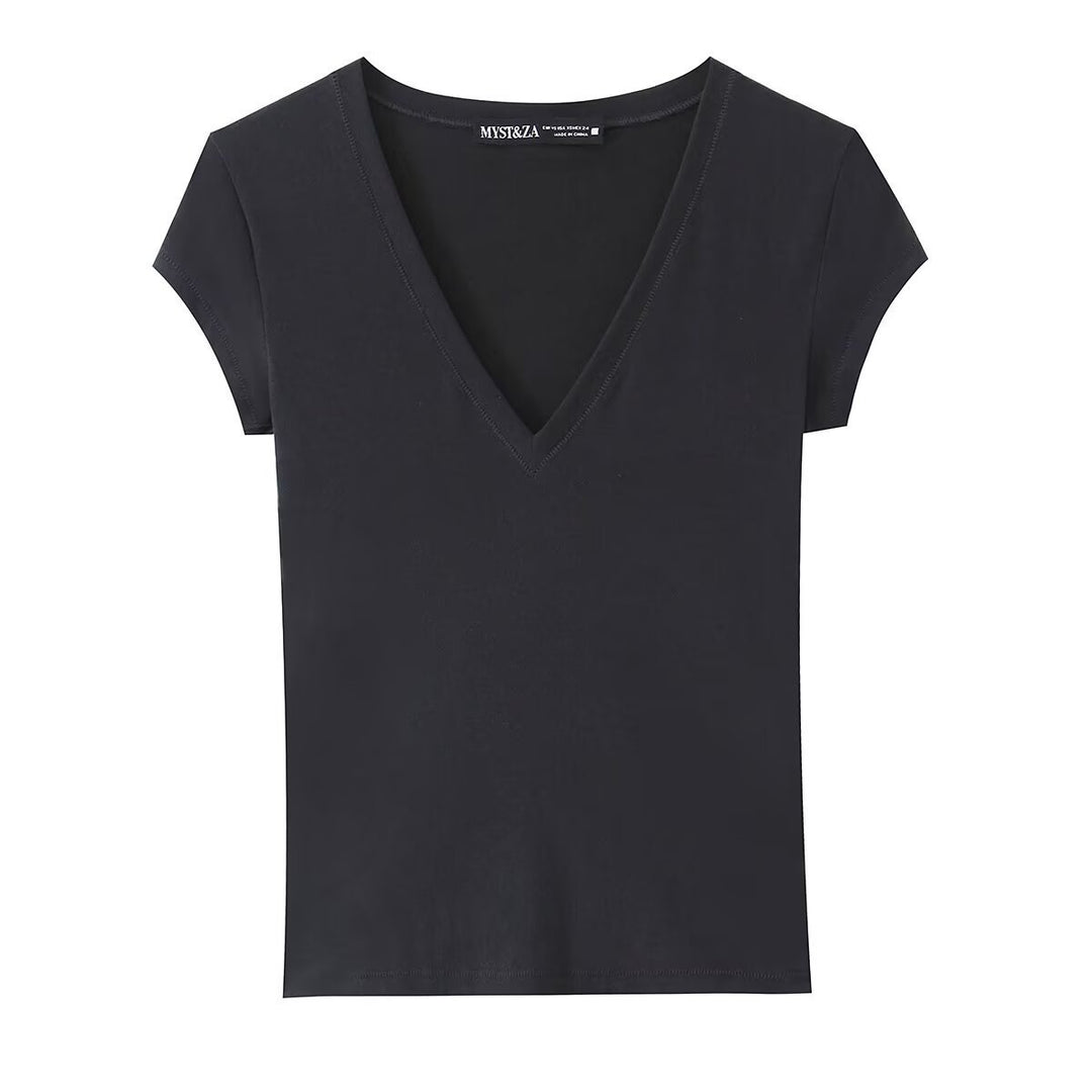 Damen T-Shirt mit modernem V-Ausschnitt und angenehmem Baumwollmix EB