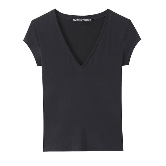 Damen T-Shirt mit modernem V-Ausschnitt und angenehmem Baumwollmix EB