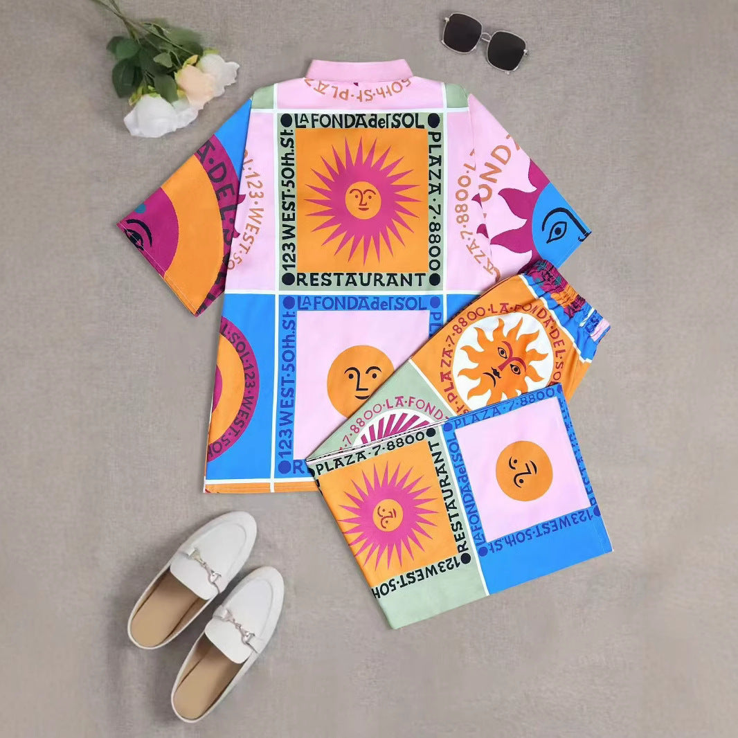 Damen kurzärmliges Hemd und passende Shorts Set EB