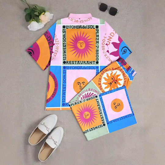 Damen kurzärmliges Hemd und passende Shorts Set EB