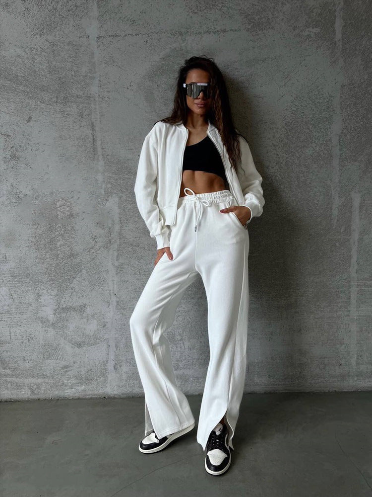 Damen Loungewear-Set mit Kurzzip-Jacke und High‑Waist‑Jogginghose mit Seitenschlitz EB
