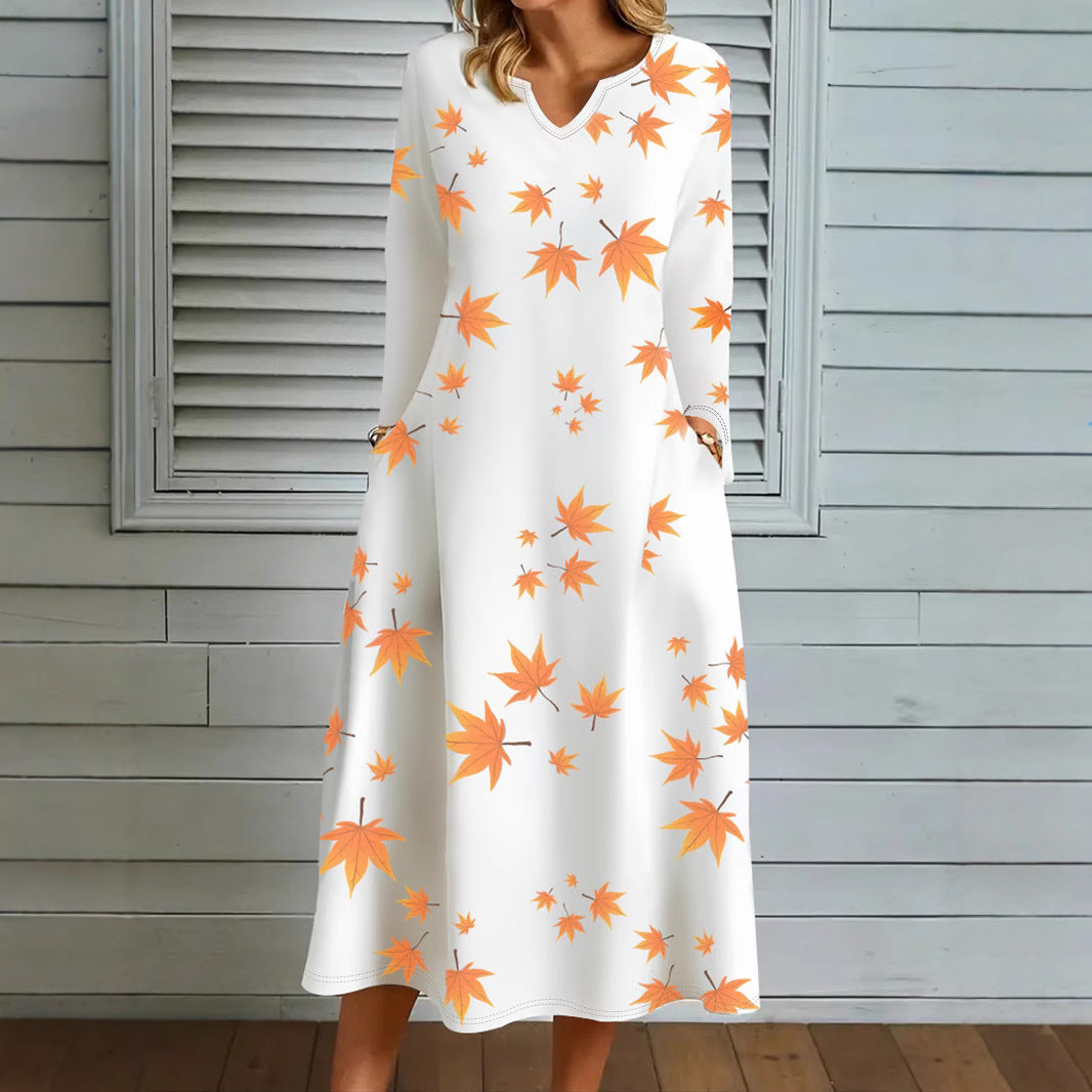Damen Maxikleid mit auffälligem Laubdesign EB