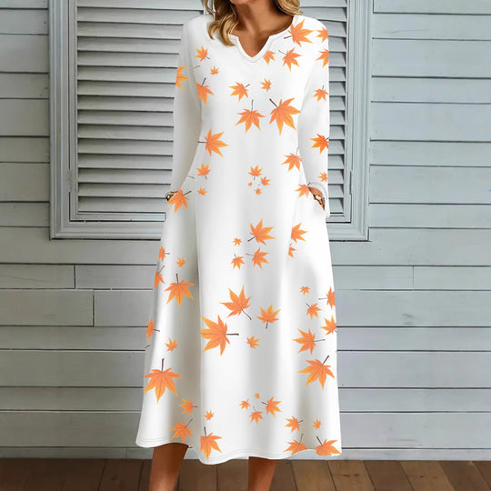 Damen Maxikleid mit auffälligem Laubdesign EB