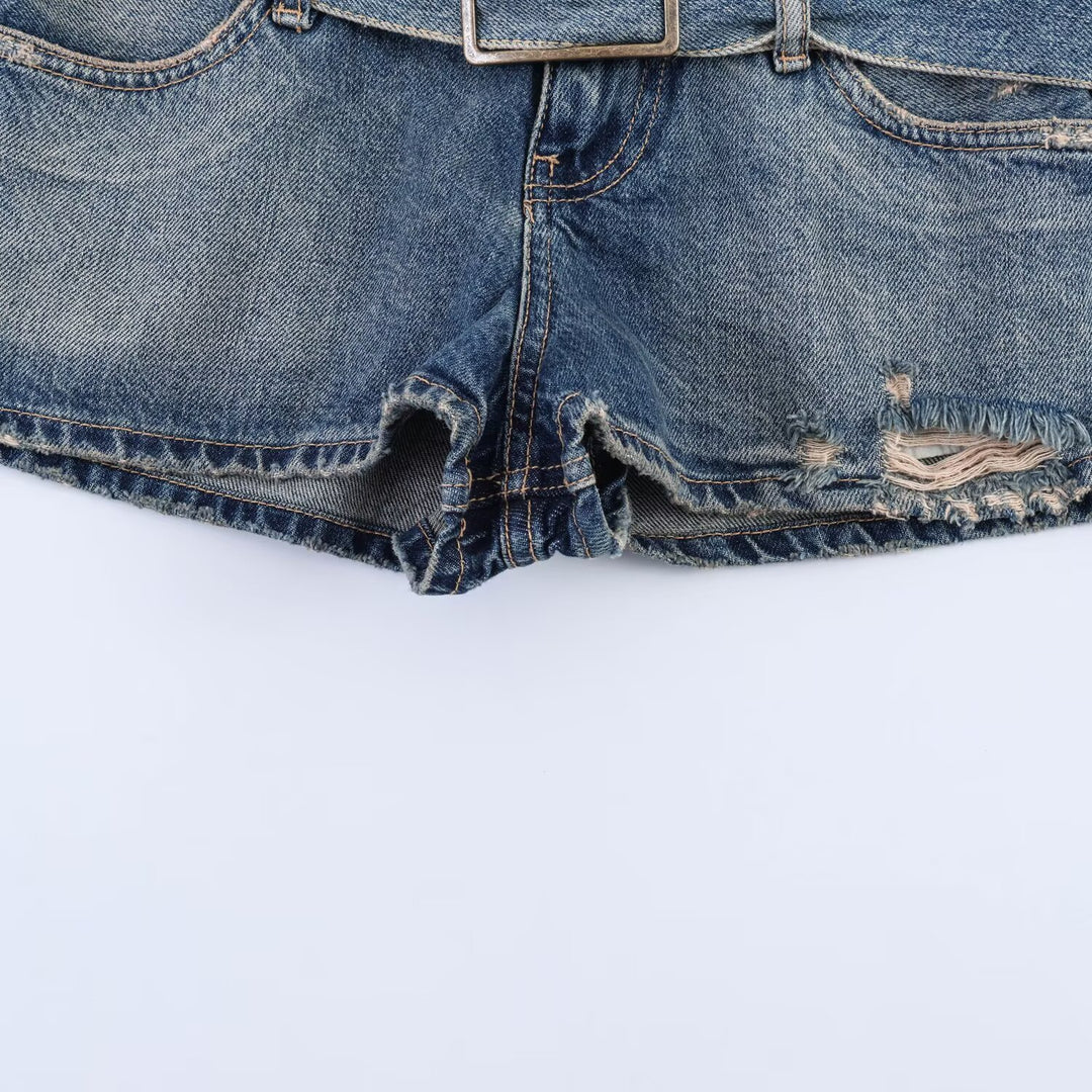 Damen modische Destroyed Denim-Shorts mit verstellbarem Gürtel EB