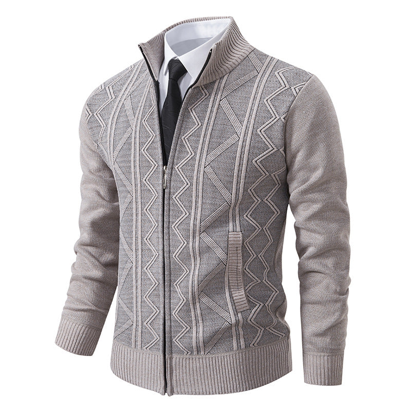 Herren nan Strickjacke mit Reißverschluss, Stehkragen und strukturierter Zopfmuster-Optik EB