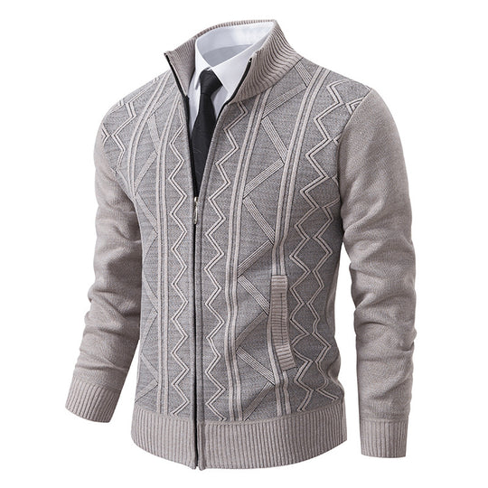 Herren nan Strickjacke mit Reißverschluss, Stehkragen und strukturierter Zopfmuster-Optik EB