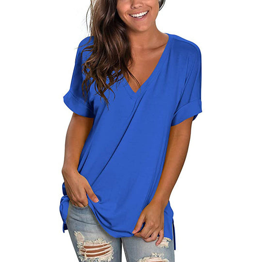 Damen Freizeit V-Ausschnitt T-Shirt EB