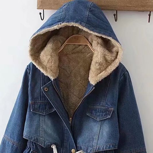 Damen Urbanes Denim Parka mit warmem Innenfutter und Kapuze EB