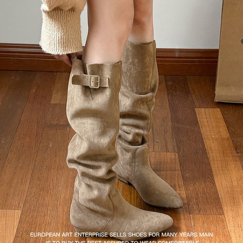 Damen Überknie Stiefel mit eleganter Schnalle EB