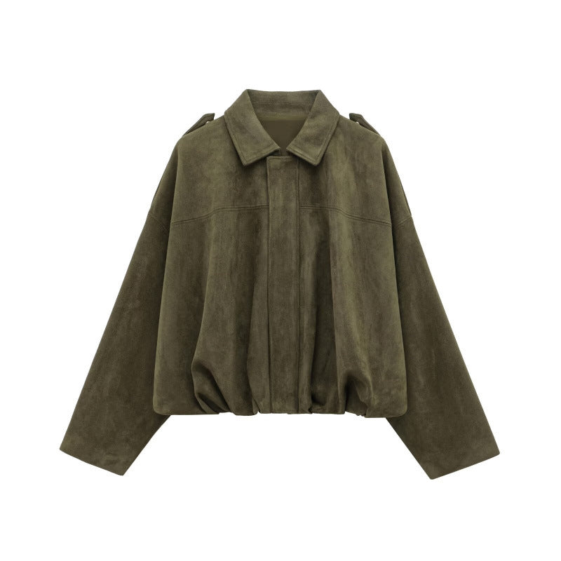 Damen Oversized Jacke aus Kunstleder mit Gummizug EB