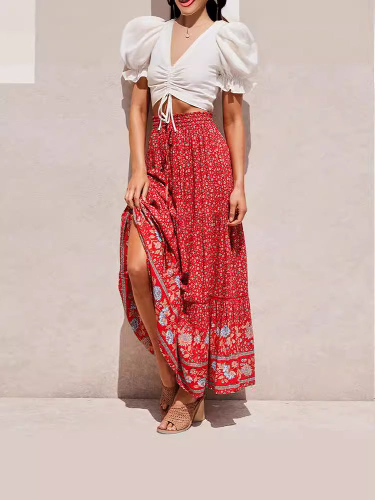 Damen Maxi-Rock aus floraler Baumwolle EB