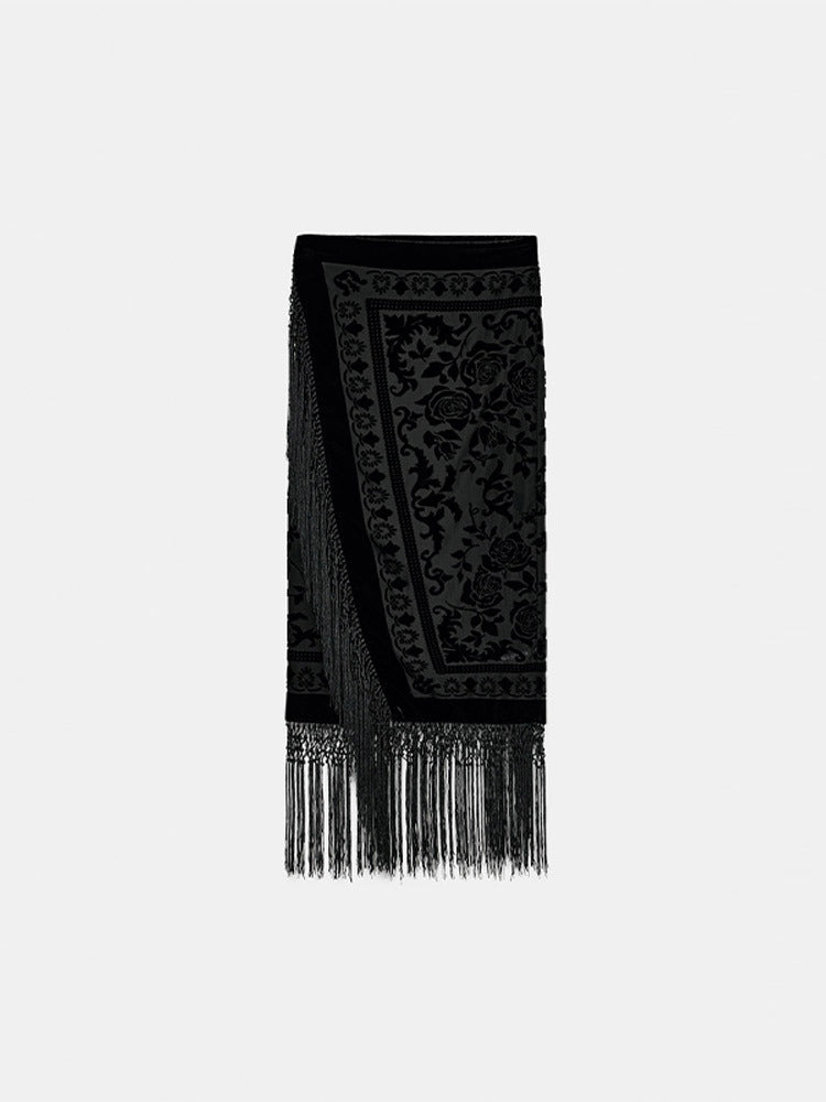 Damen eleganter Schal mit Fransen und floralem Design EB