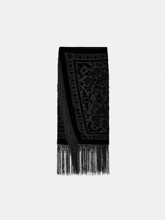 Damen eleganter Schal mit Fransen und floralem Design EB