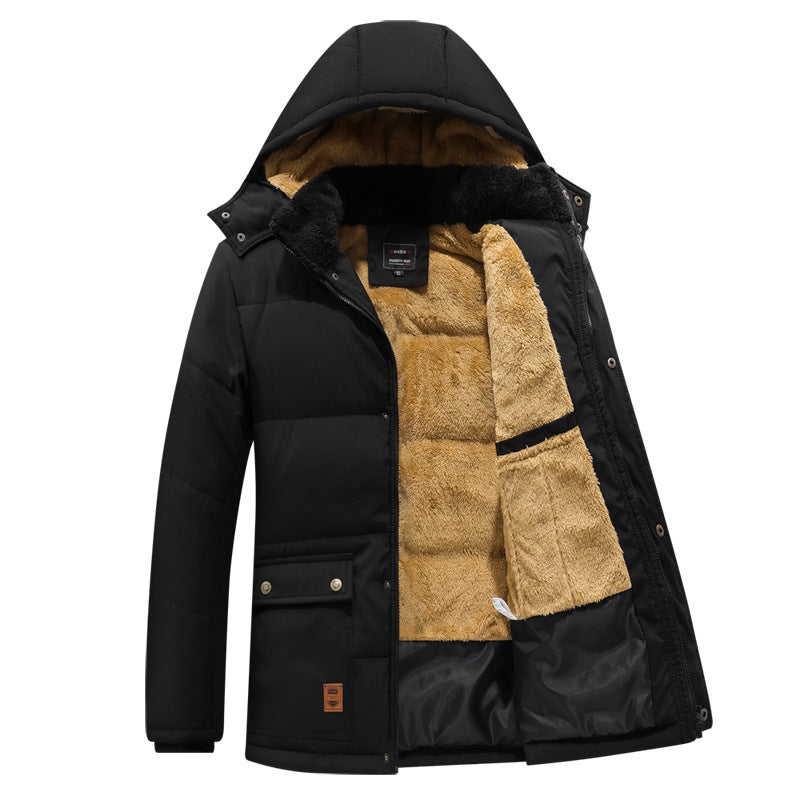 Herren Wattierter Parka mit durchgehendem Teddyfutter abnehmbarer Kapuze und Multifachtaschen EB