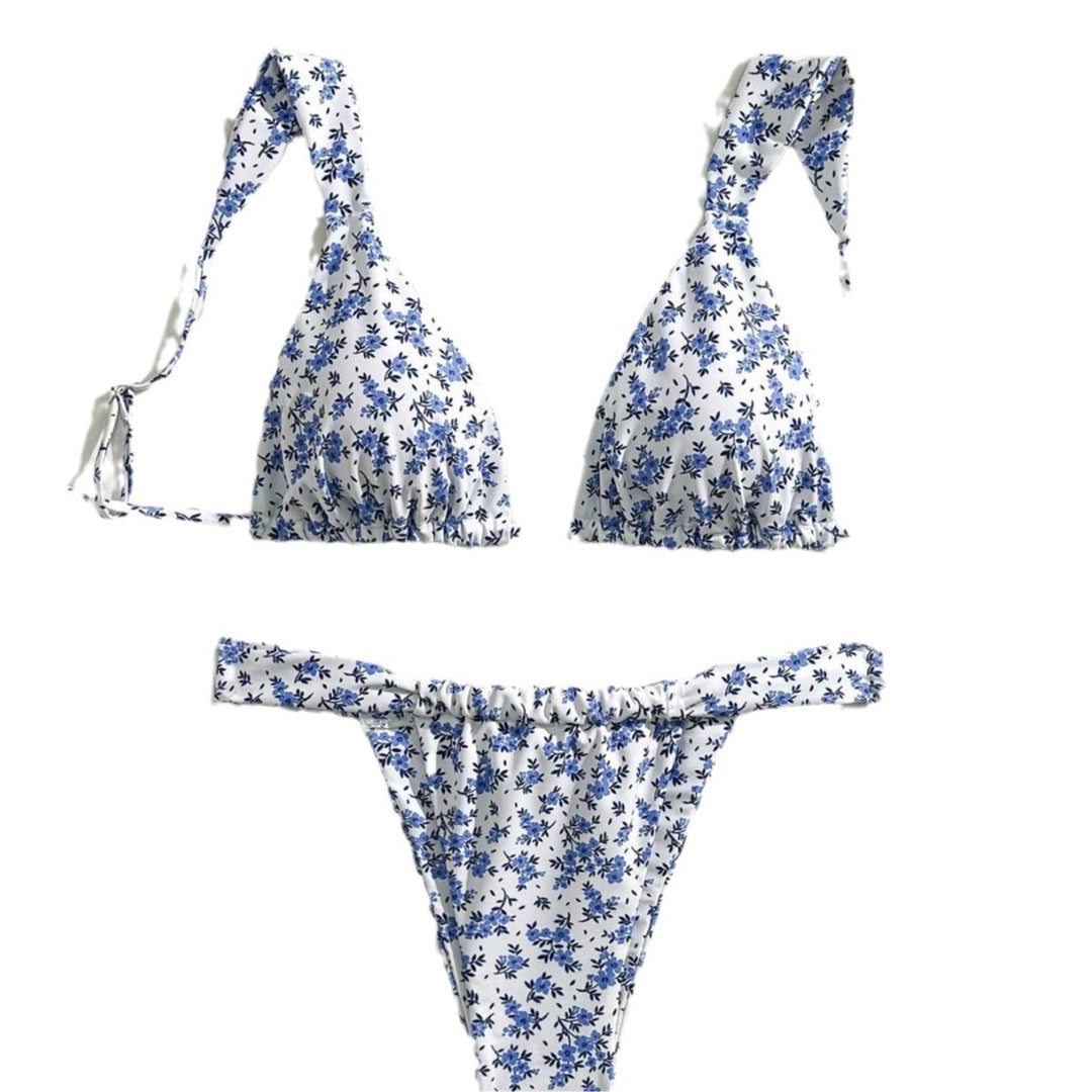 Damen Triangel-Bikini mit floralen Mustern und verstellbaren Trägern EB