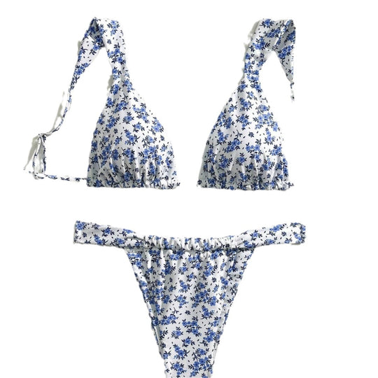 Damen Triangel-Bikini mit floralen Mustern und verstellbaren Trägern EB