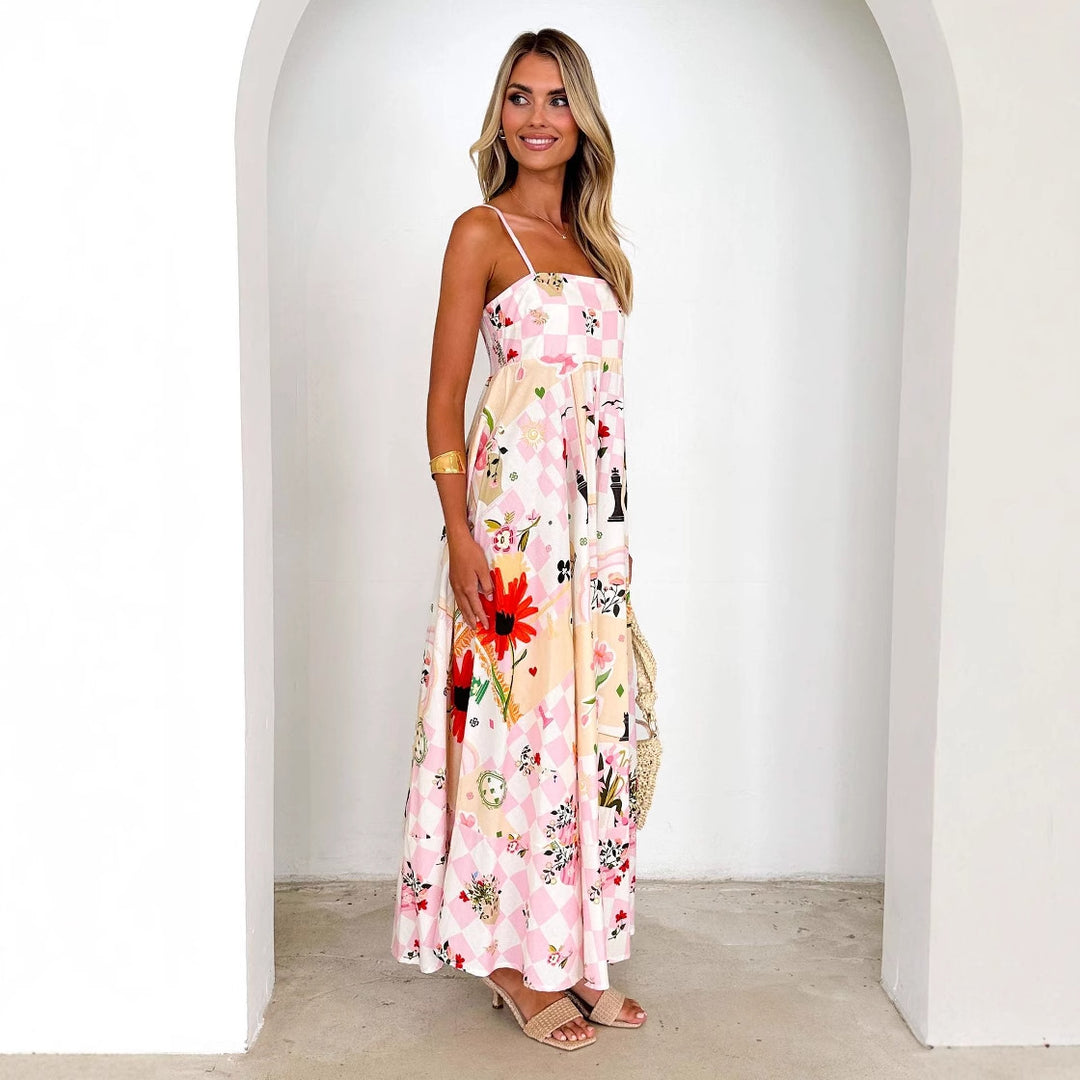 Damen Maxikleid mit elegantem floralem Design und schwingendem Rock EB