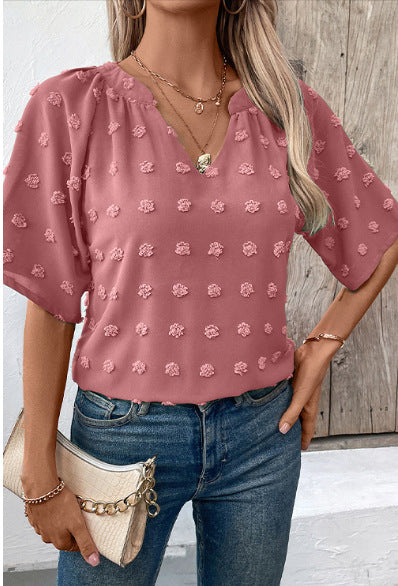 Damen elegantes Oberteil mit strukturiertem Blumenmuster EB