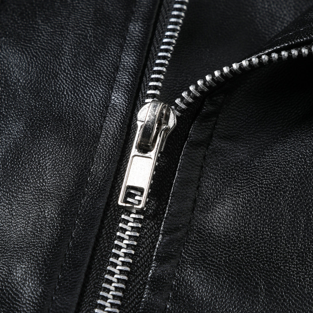 Herren Kunstleder Motorradjacke mit Reißverschluss EB