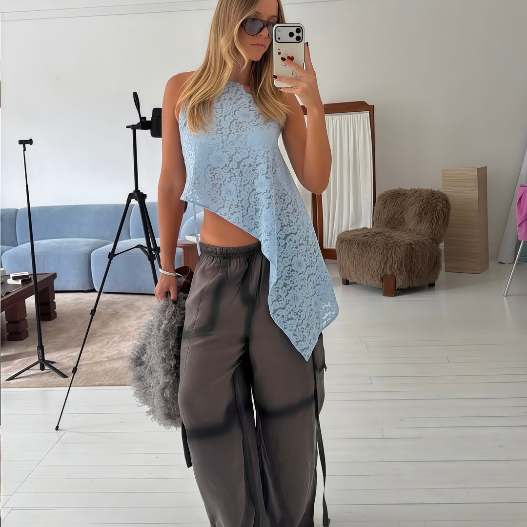 Damen Asymmetrisches Oberteil aus Spitze mit modernem Schnitt EB