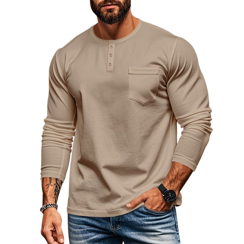 Herren Langarm-Henley-Shirt mit strukturierter Oberfläche und praktischer Brusttasche EB