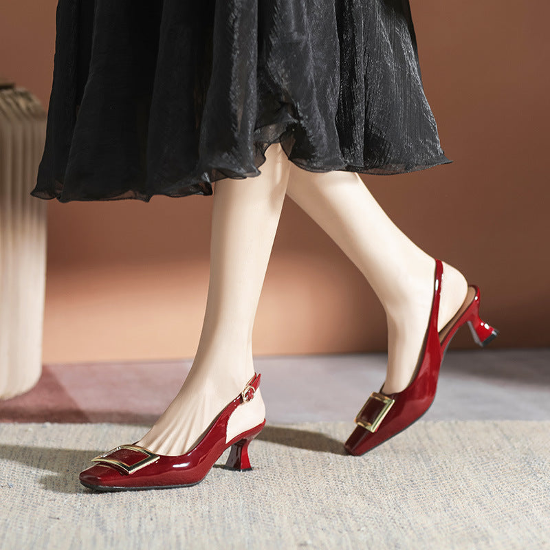 Damen Slingback-Pumps mit modischem Blockabsatz und eleganter Schnallenverzierung EB