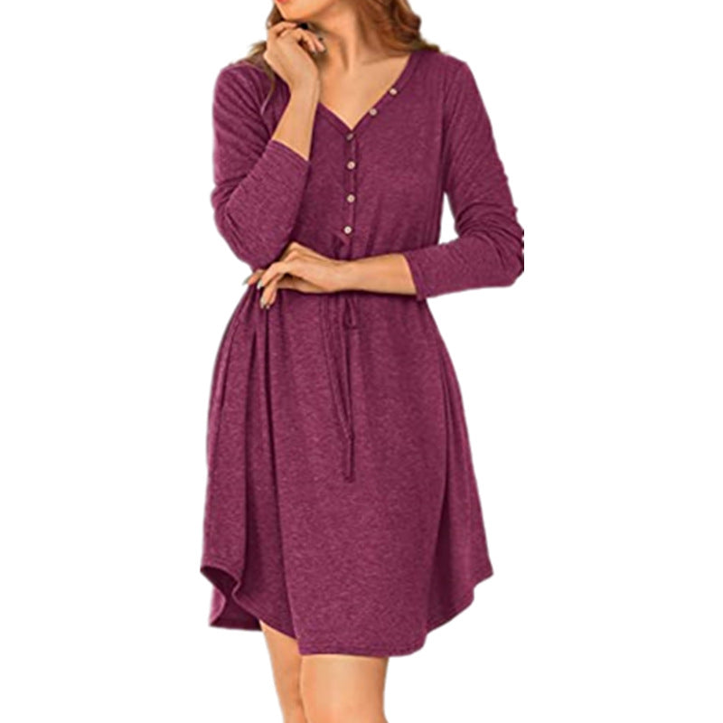 Damen lässiges Wickelkleid mit Knopfdetails und Taillenzug EB