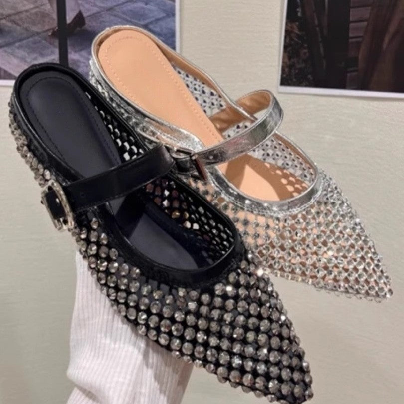 Damen elegante Slingback Ballerinas mit funkelnden Strassdetails EB