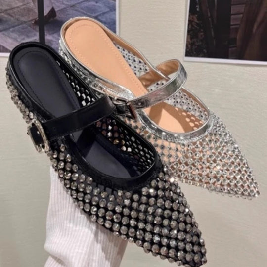Damen elegante Slingback Ballerinas mit funkelnden Strassdetails EB
