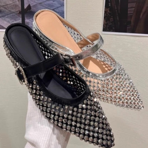 Damen elegante Slingback Ballerinas mit funkelnden Strassdetails EB