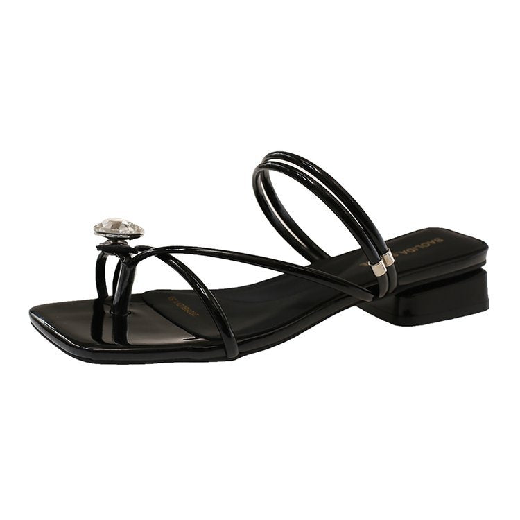 Damen elegante Sandaletten mit chicem Querriemen und Glitzer-Akzent EB