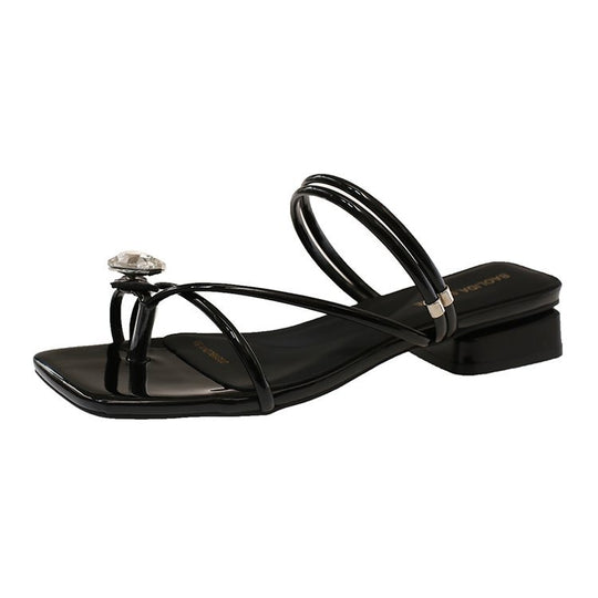 Damen elegante Sandaletten mit chicem Querriemen und Glitzer-Akzent EB