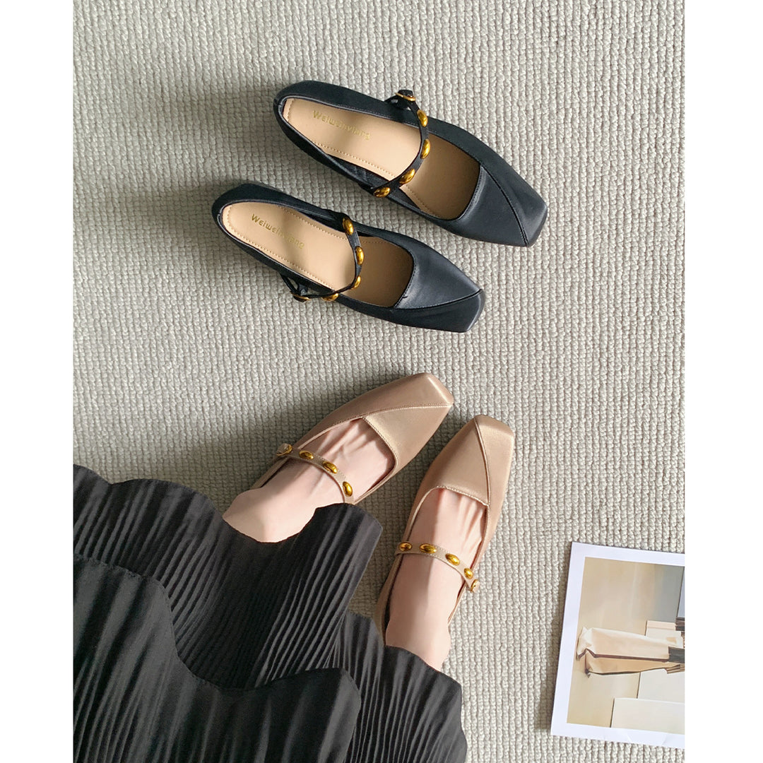 Damen Ballerinas mit elastischem Riemen und dekorativer Schnallenverzierung EB