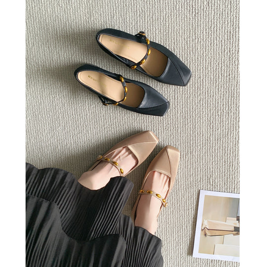 Damen Ballerinas mit elastischem Riemen und dekorativer Schnallenverzierung EB