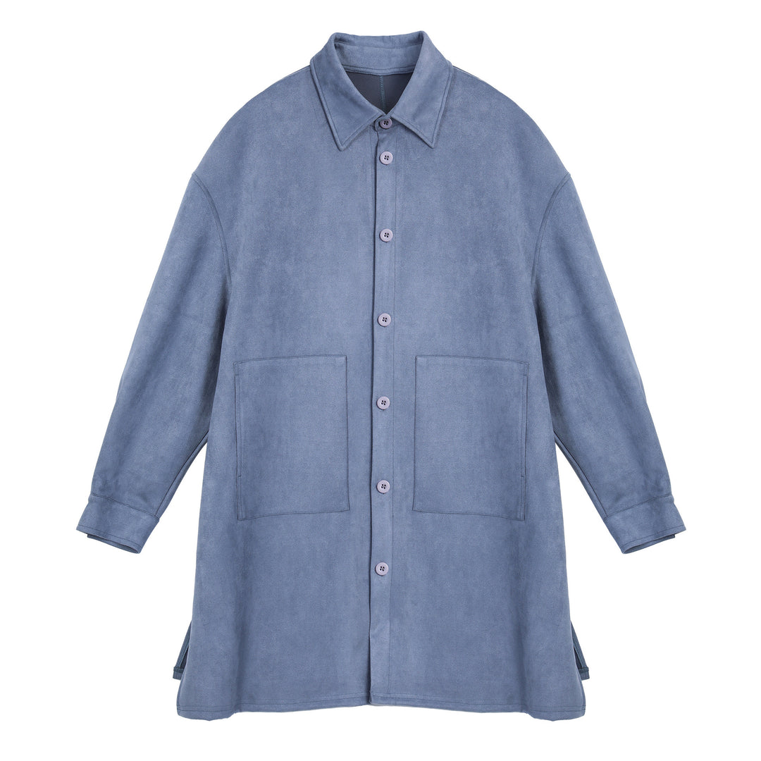 Damen Oversize Hemdenjacke aus weichem Suede mit großen Taschen EB