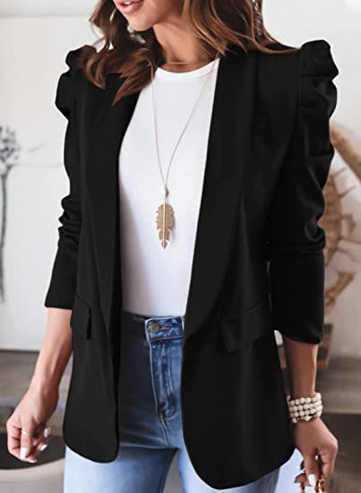 Damen Modischer Blazer mit angeschnittenen Puffärmeln und praktischen Taschen EB