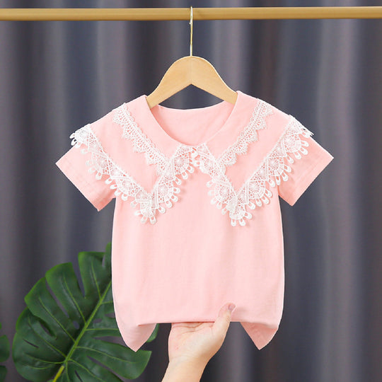 Damen T-Shirt mit Spitzenkragen EB