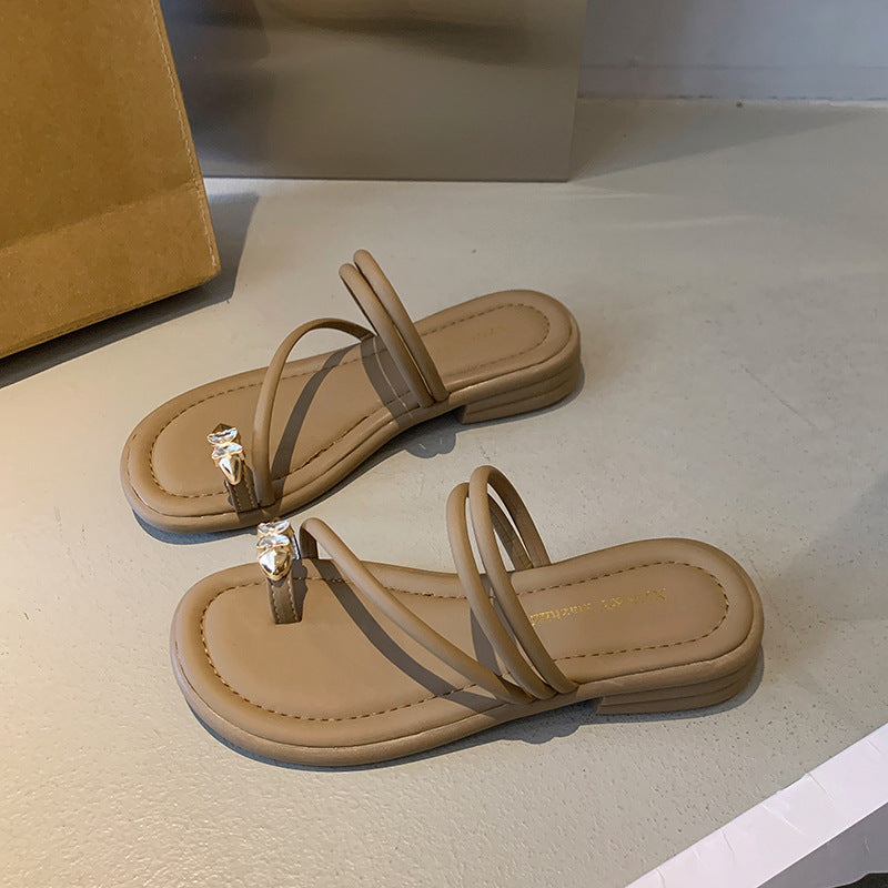 Damen elegante Flip-Flops mit modischem Zierstein und geschwungenem Riemendesign EB