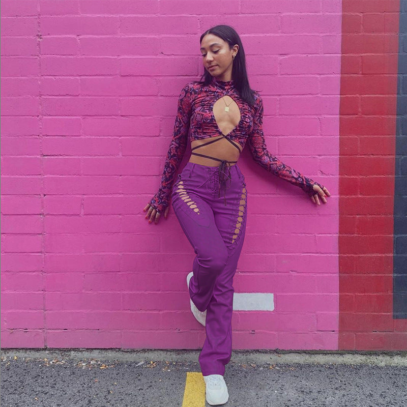 Damen Crop-Top mit innovativem Cut-Out-Design und langen Ärmeln EB