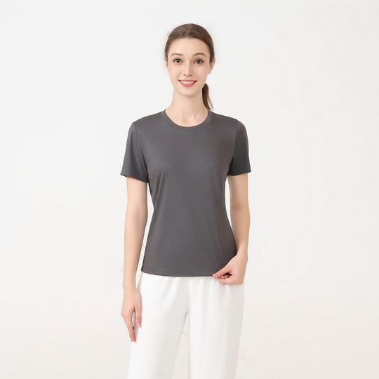 Damen klassisches Rundhals Baumwoll T-Shirt mit kurzem Arm und figurfreundlichem Schnitt EB