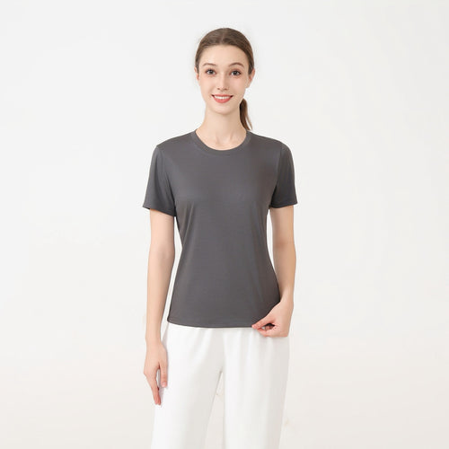 Damen klassisches Rundhals Baumwoll T-Shirt mit kurzem Arm und figurfreundlichem Schnitt EB